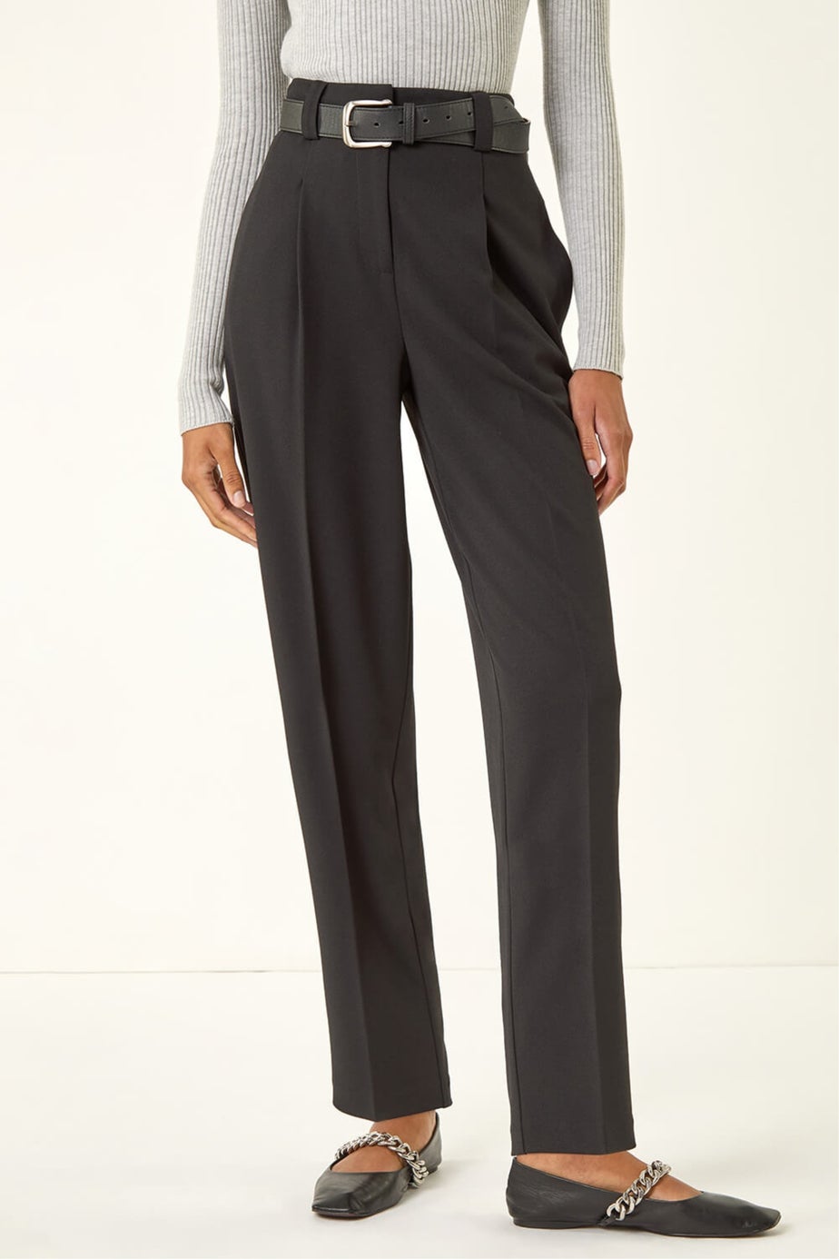 Roman Black Barrel Tapered Leg Trousers