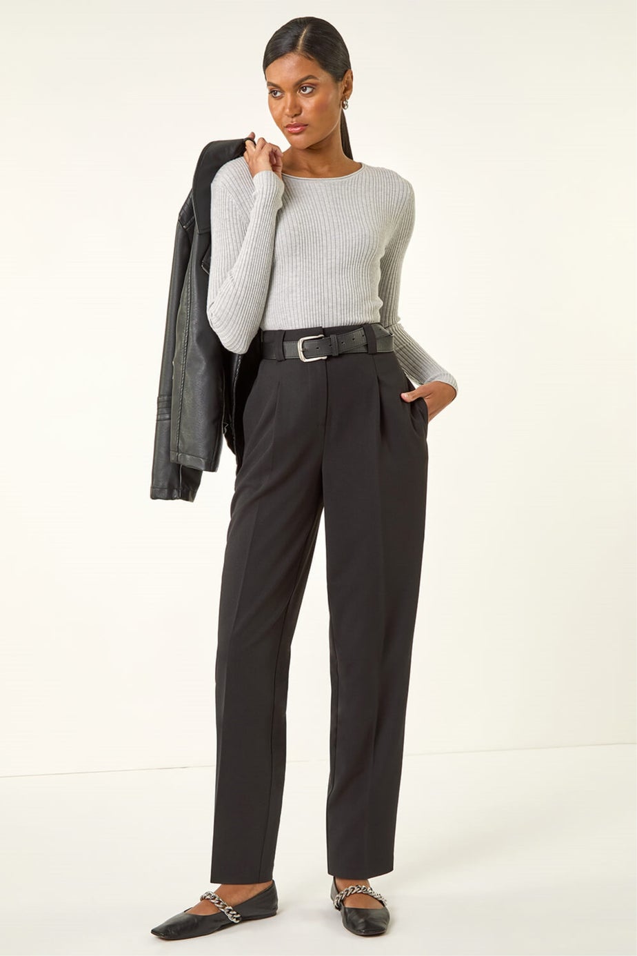 Roman Black Barrel Tapered Leg Trousers