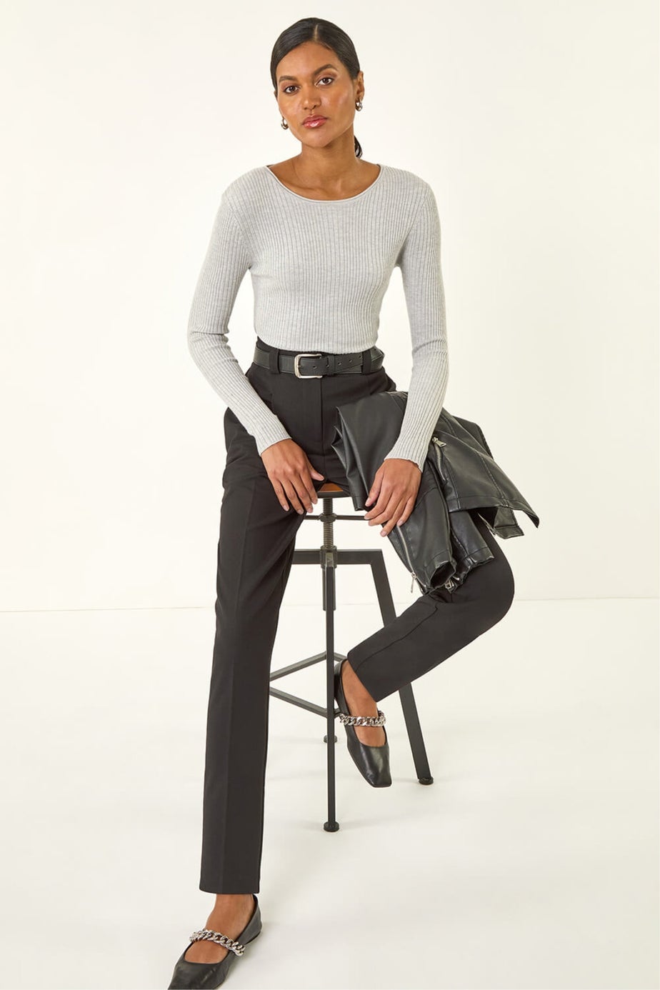 Roman Black Barrel Tapered Leg Trousers
