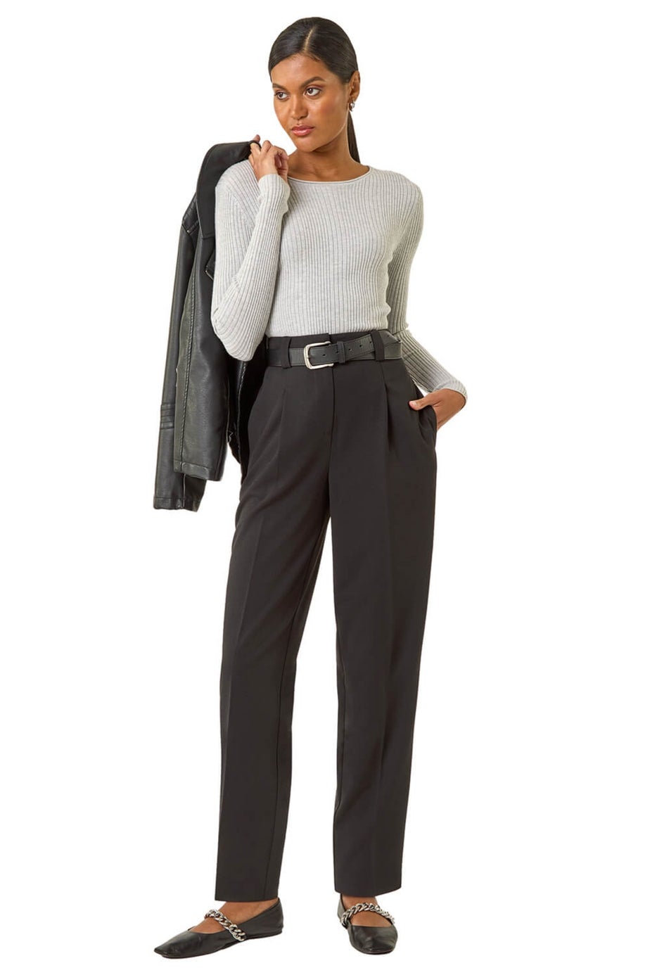 Roman Black Barrel Tapered Leg Trousers