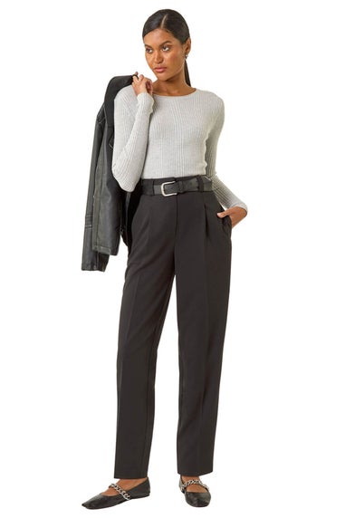 Roman Black Barrel Tapered Leg Trousers