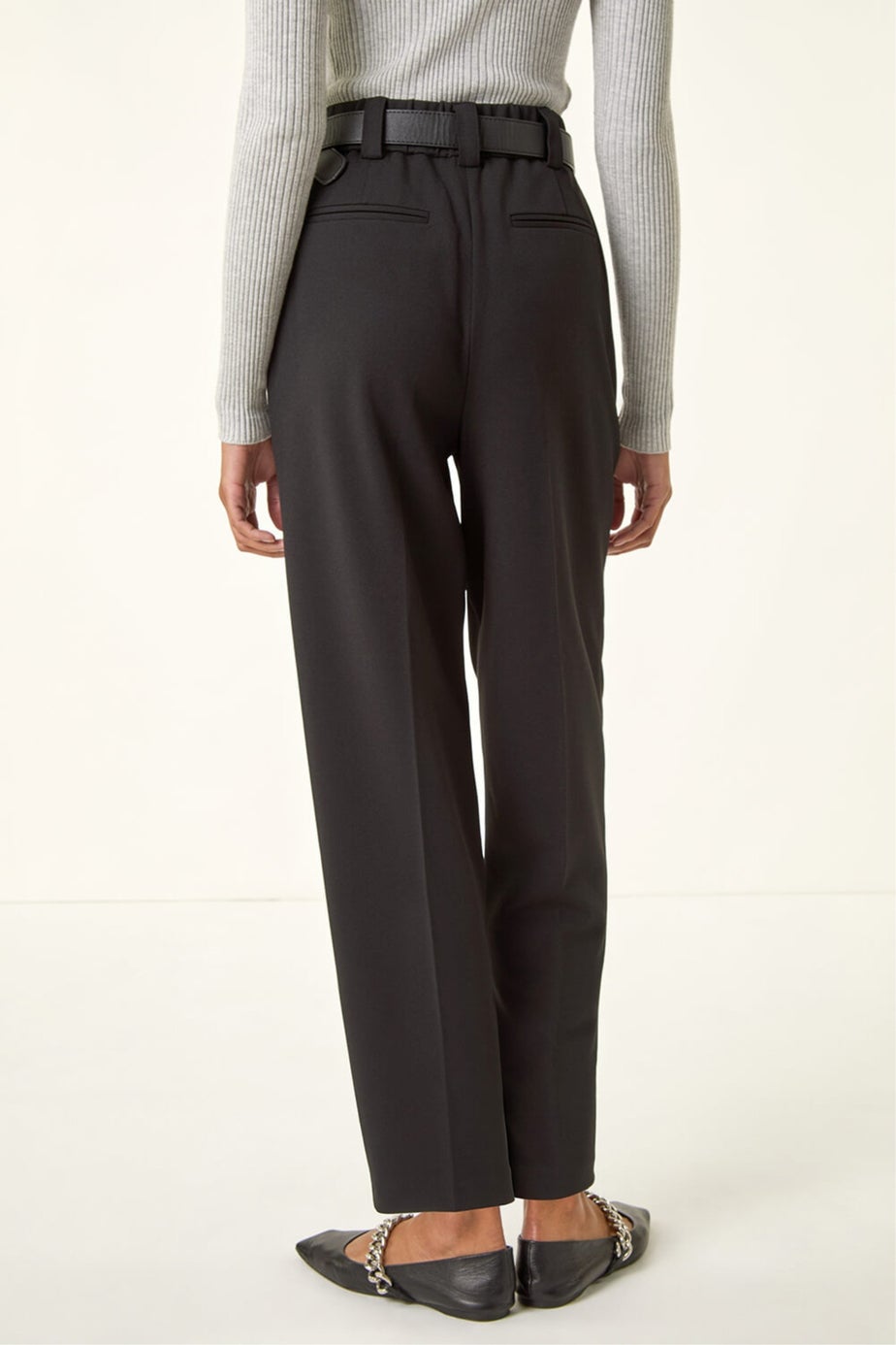 Roman Black Barrel Tapered Leg Trousers