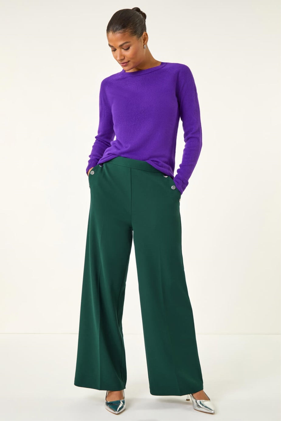 Roman Teal Button Pocket Full Length Trousers