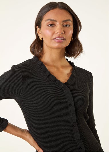 Roman Black V-Neck Ruffle Knit