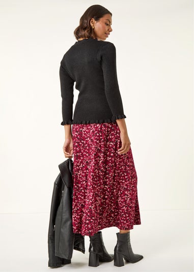 Roman Black V-Neck Ruffle Knit