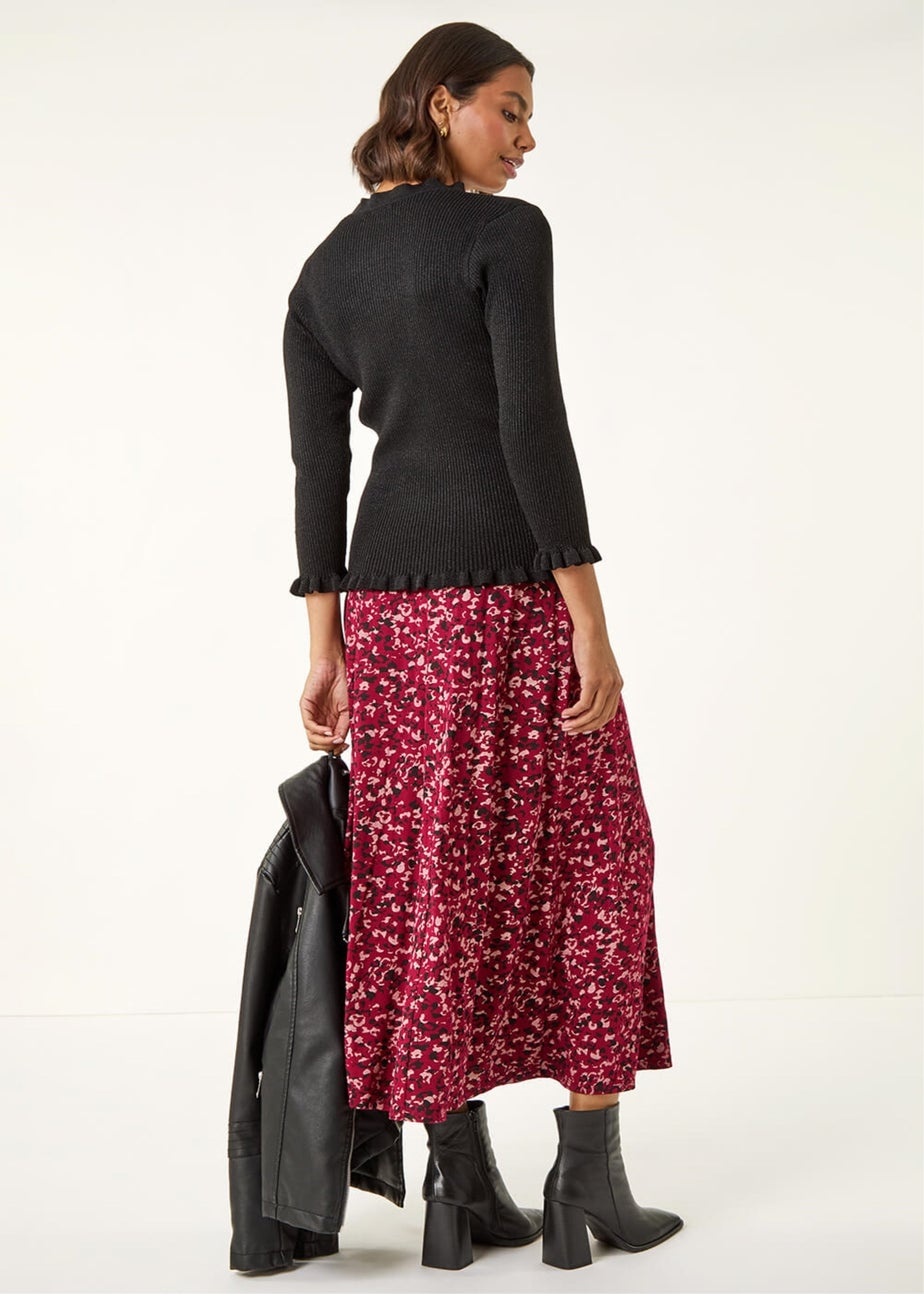 Roman Black V-Neck Ruffle Knit