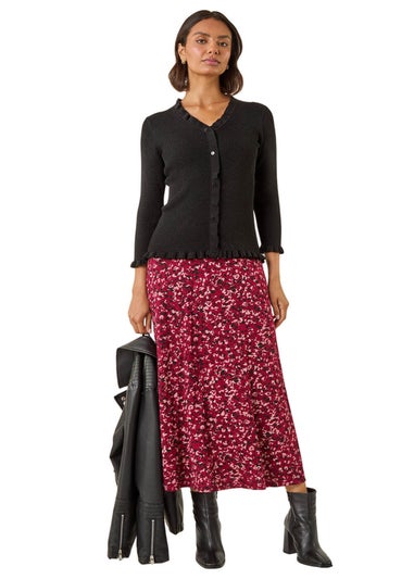 Roman Black V-Neck Ruffle Knit