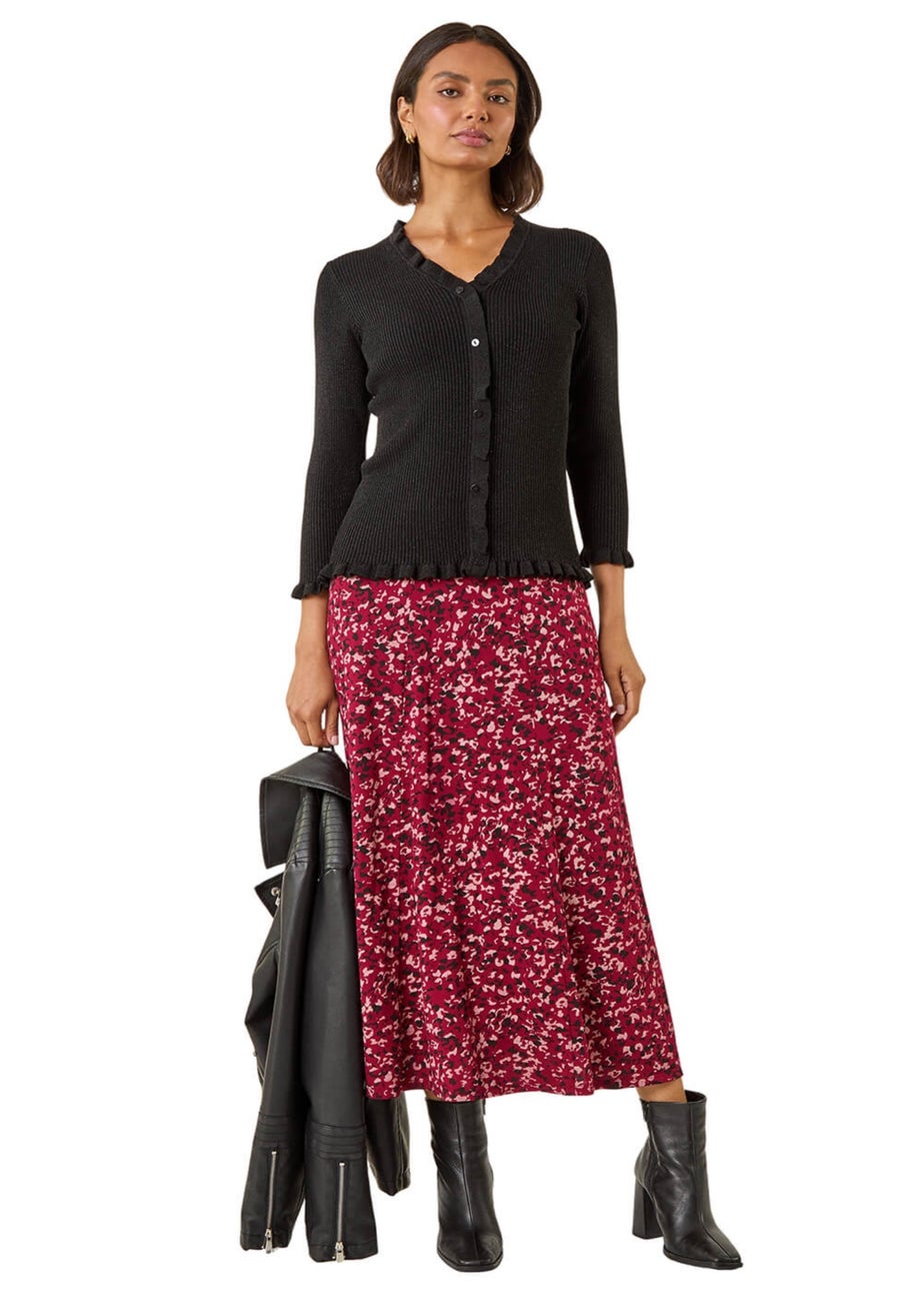 Roman Black V-Neck Ruffle Knit