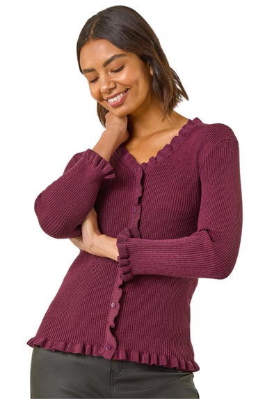 Roman Burgundy V-Neck Ruffle Knit