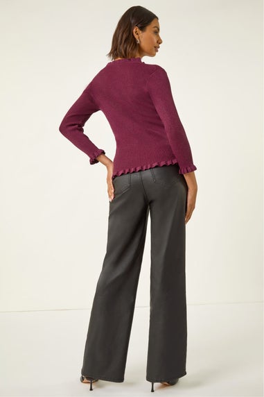 Roman Burgundy V-Neck Ruffle Knit