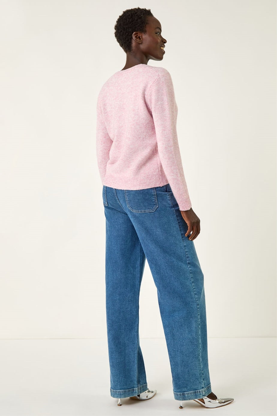 Roman Pink Metallic Trim Knit Cardigan