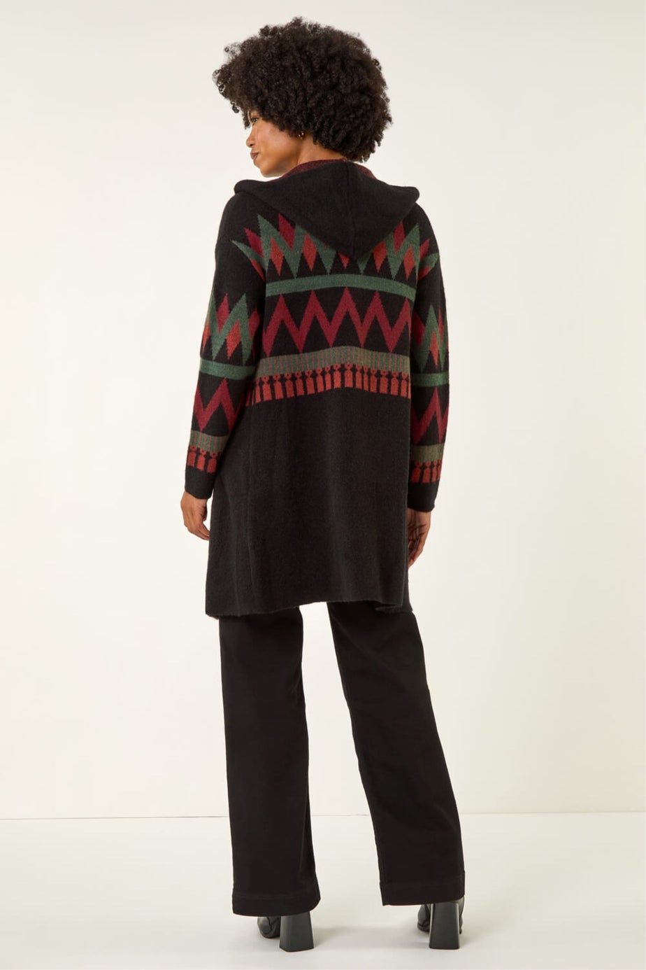 Roman Black Nordic Pattern Hooded Knit Cardigan