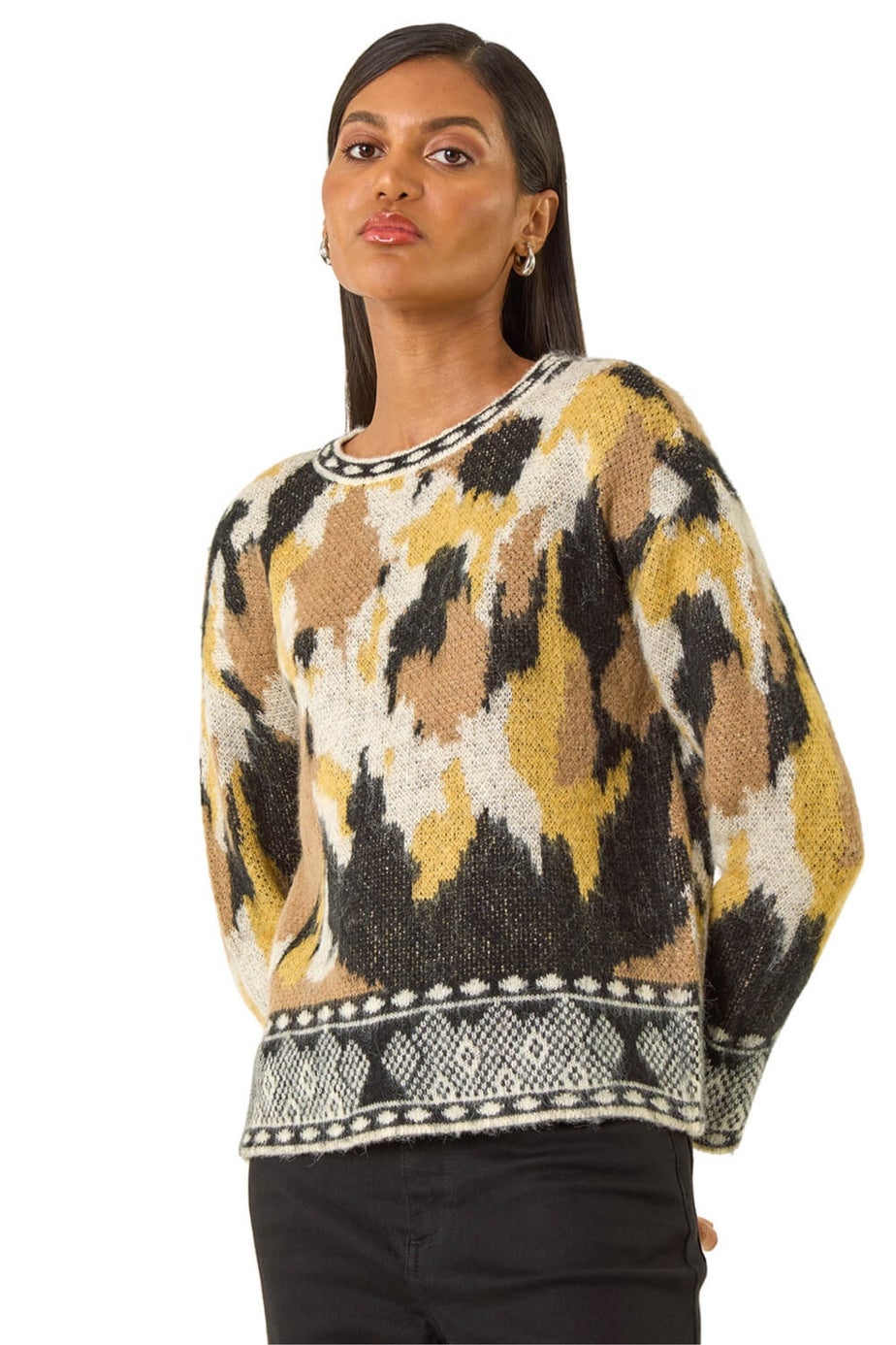 Roman Black Abstract Jacquard Knit Jumper