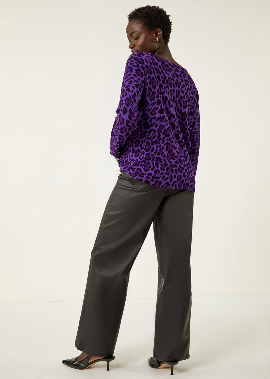 Roman Purple Animal Print Embellished Trim Jumper