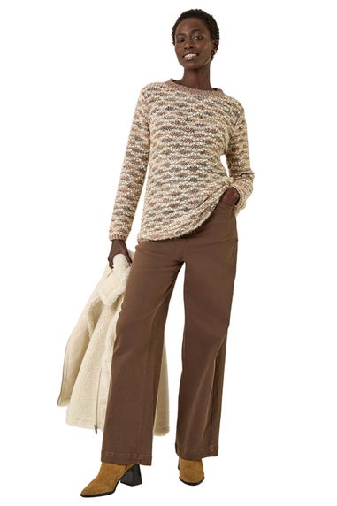 Roman Beige Metallic Curved Hem Knit Jumper