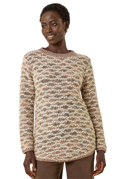 Roman Beige Metallic Curved Hem Knit Jumper