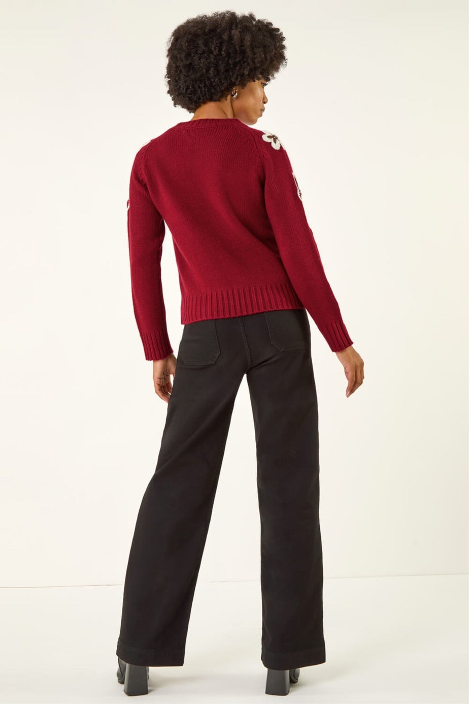 Roman Maroon Embellished Crew Neck Knit Jumper