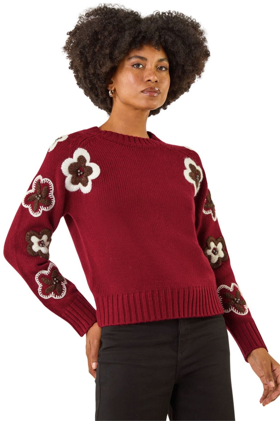 Roman Maroon Embellished Crew Neck Knit Jumper