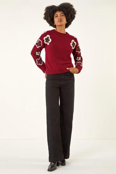 Roman Maroon Embellished Crew Neck Knit Jumper