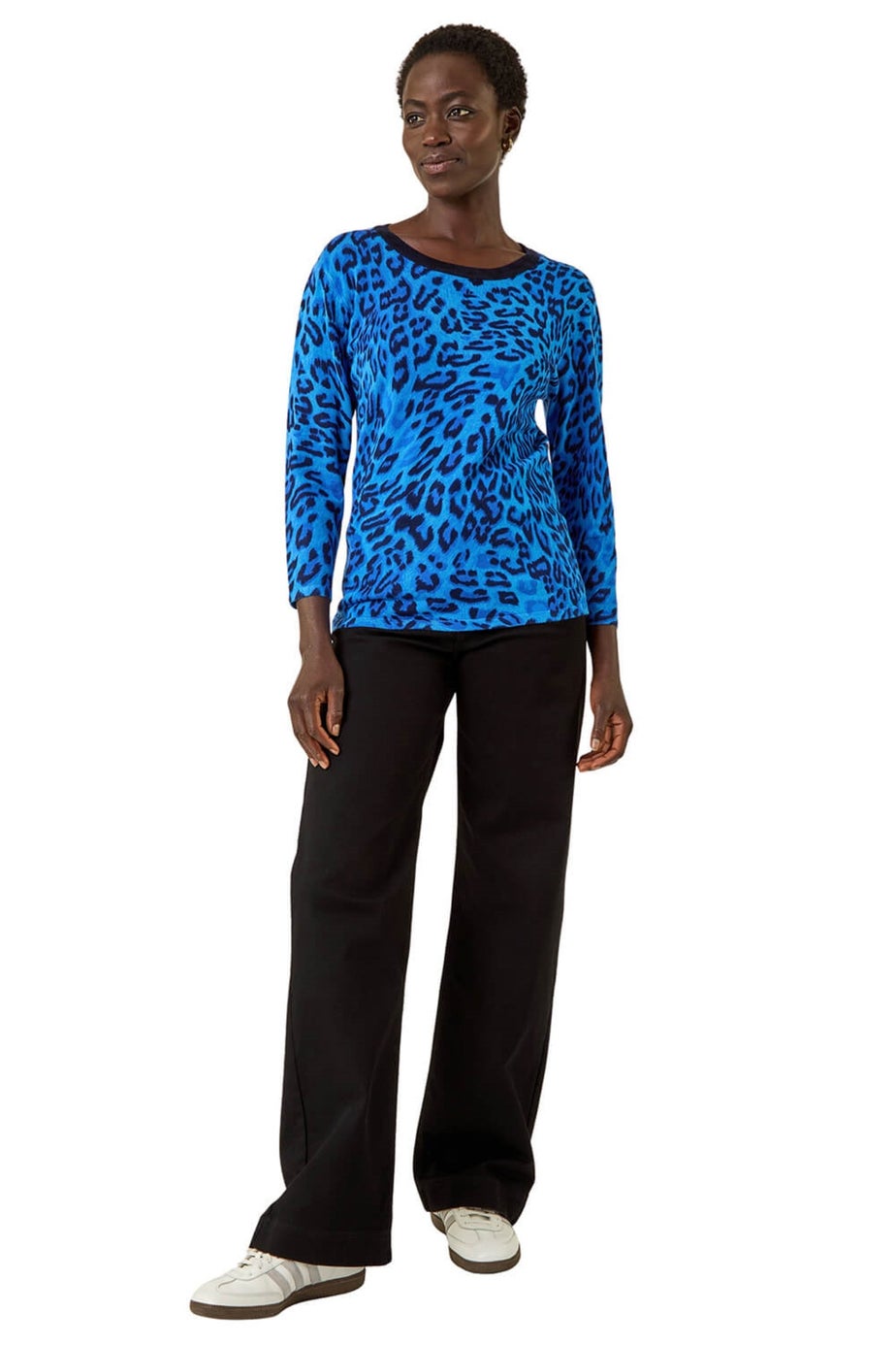Roman Blue Animal Print V-Neck Knit Jumper