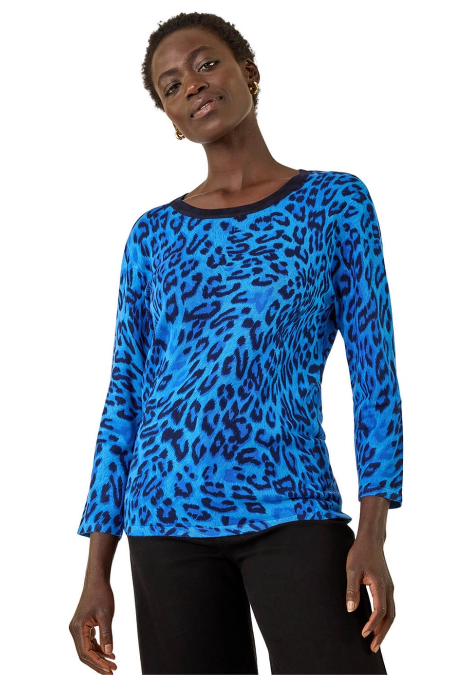Roman Blue Animal Print V-Neck Knit Jumper