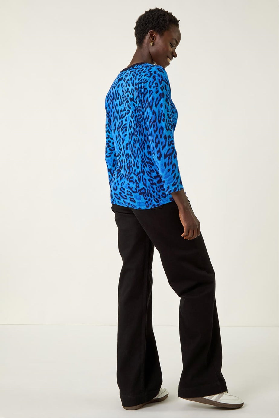 Roman Blue Animal Print V-Neck Knit Jumper