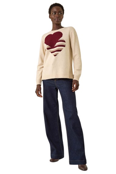 Roman Ivory Heart Crew Neck Knit Jumper