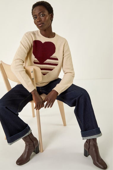 Roman Ivory Heart Crew Neck Knit Jumper