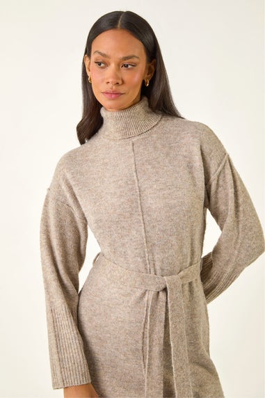 Dusk Natural Belted Knit Midi Dress