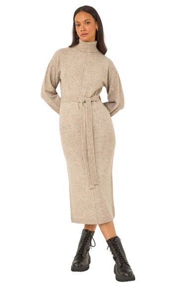 Dusk Natural Belted Knit Midi Dress