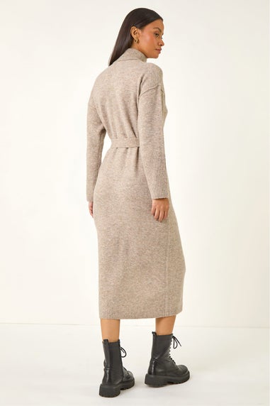 Dusk Natural Belted Knit Midi Dress