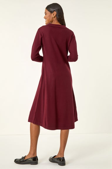 Roman Wine Scallop Detail Knitted Midi Dress