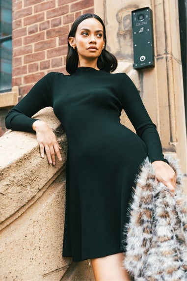 Dusk Black Ribbed Skater Jumper Dress