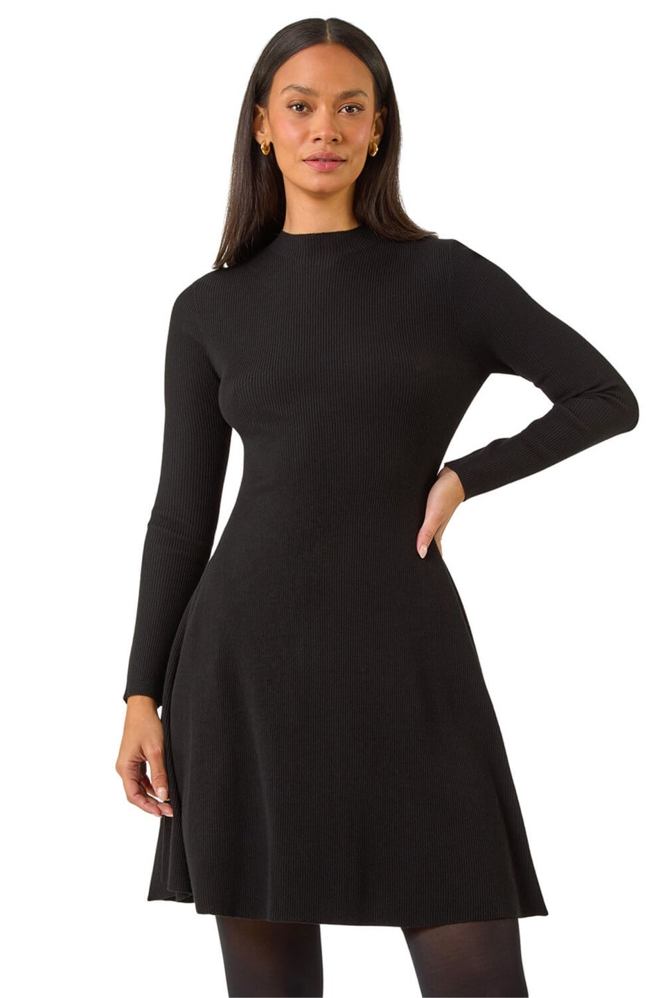 Dusk Black Ribbed Skater Jumper Dress