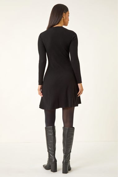 Dusk Black Ribbed Skater Jumper Dress