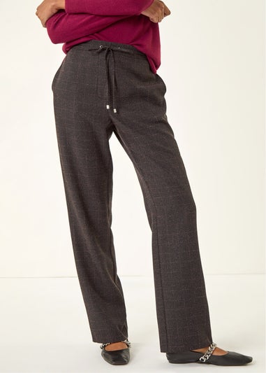 Roman Aubergine Check Elasticated Waist Drawcord Trouser