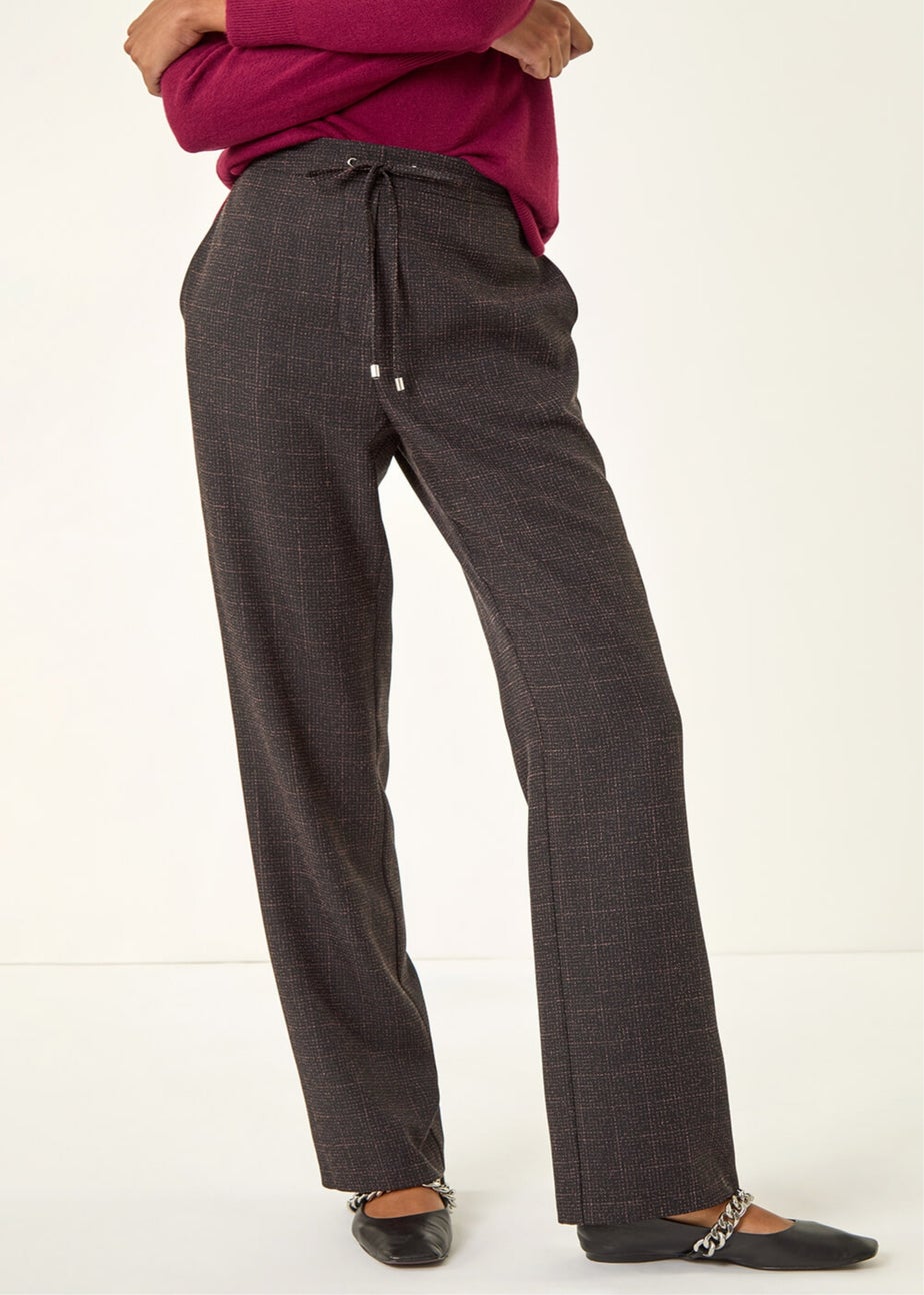 Roman Aubergine Check Elasticated Waist Drawcord Trouser