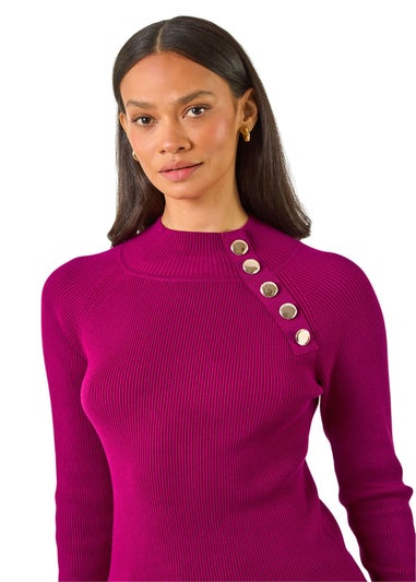 Dusk Cerise High Neck Button Shoulder Jumper