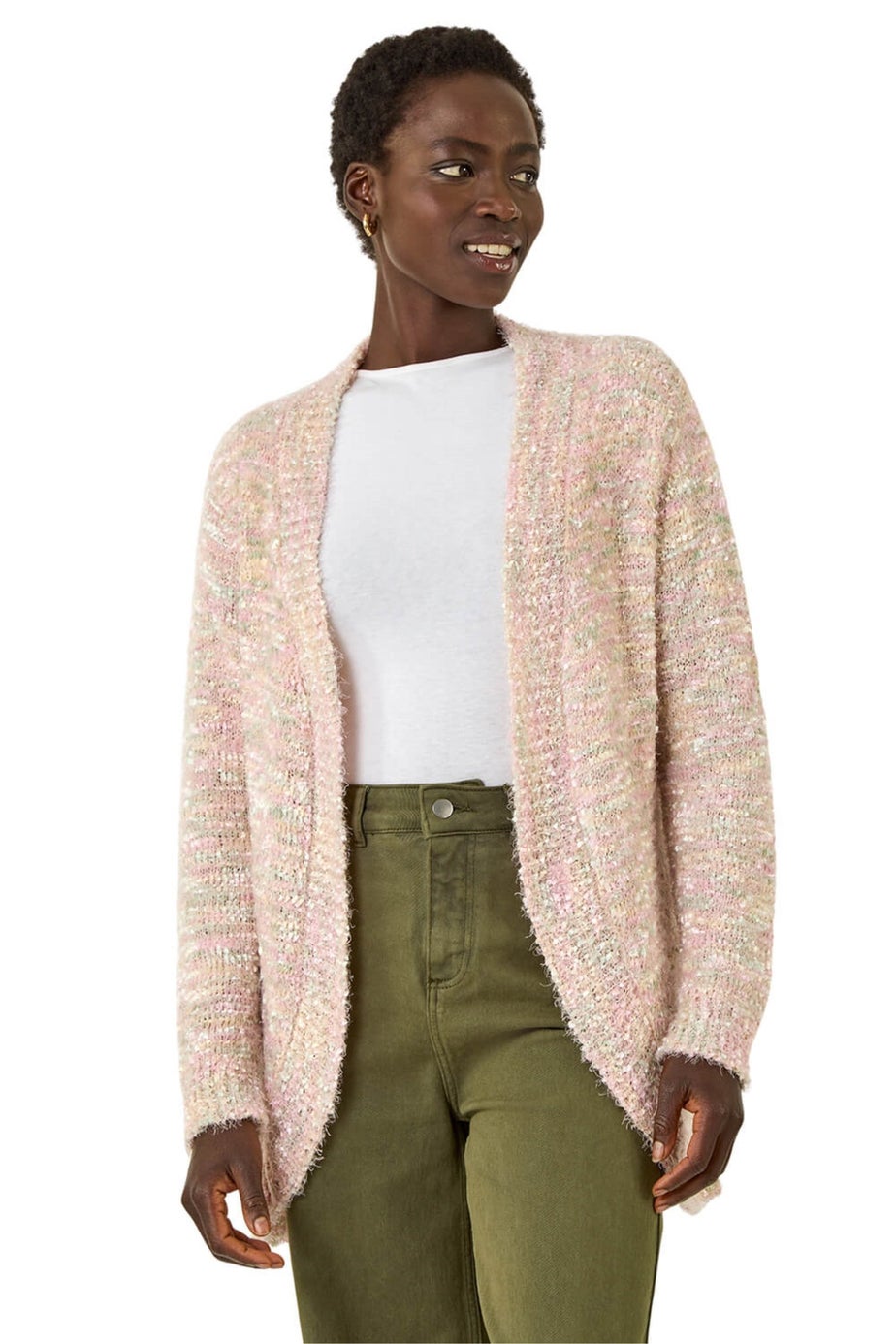 Roman Light Pink Speckled Popcorn Knit Cardigan