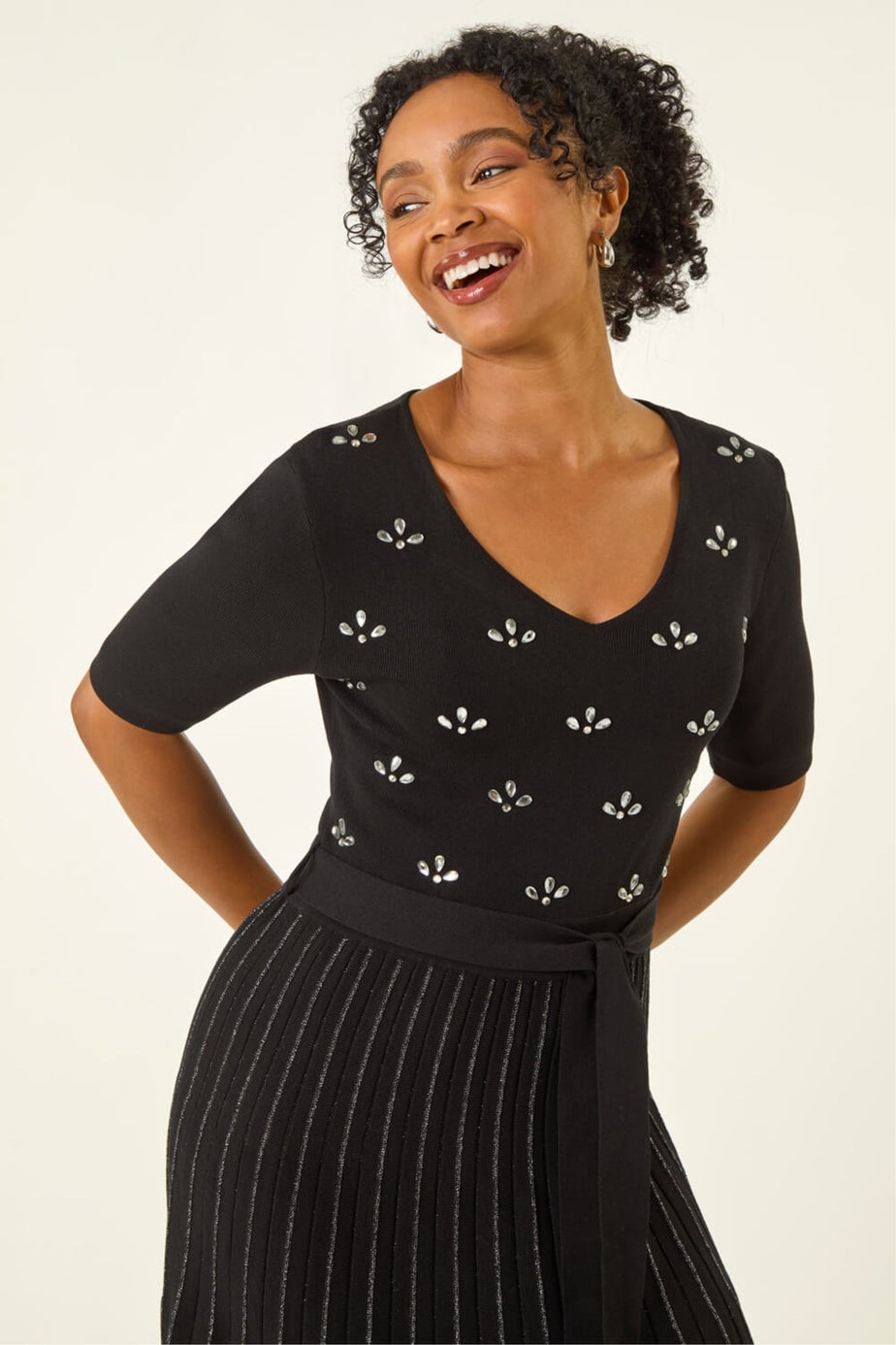 Roman Black Petite Hotfix Knitted Maxi Dress