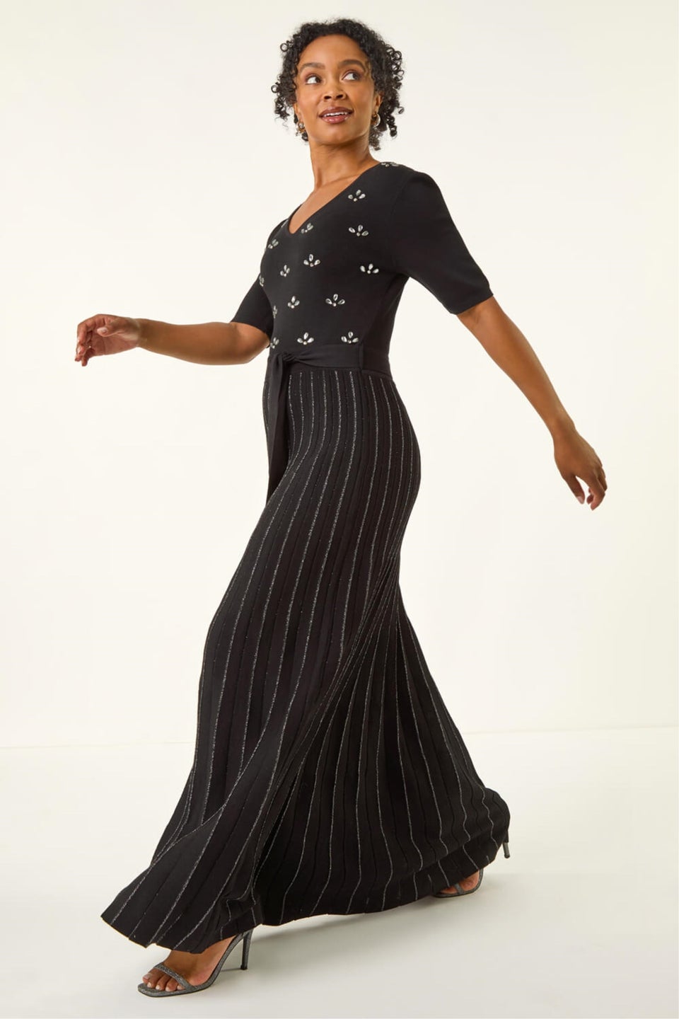 Roman Black Petite Hotfix Knitted Maxi Dress