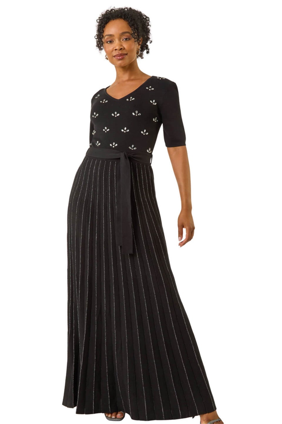 Roman Black Petite Hotfix Knitted Maxi Dress