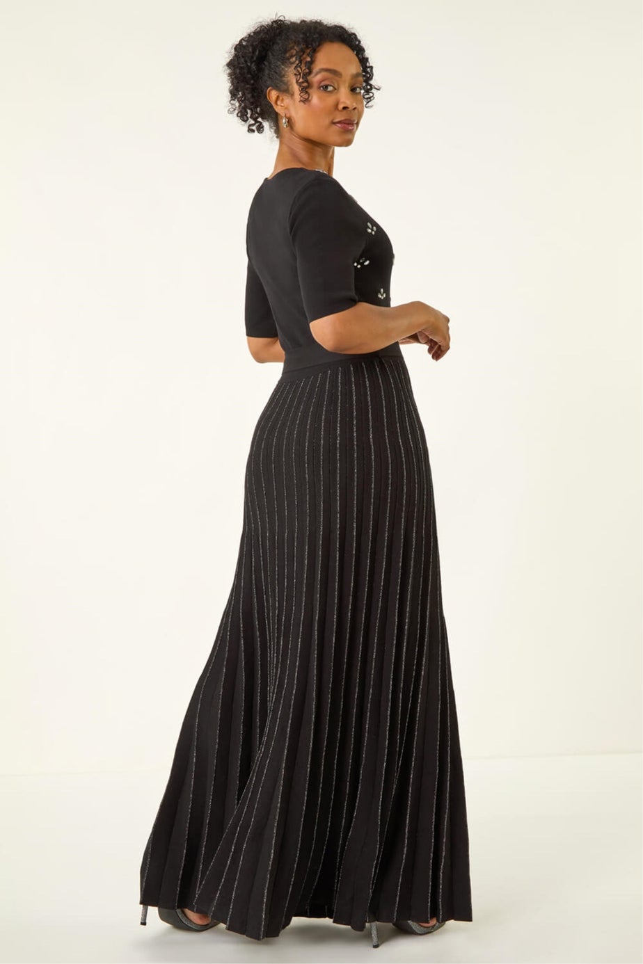 Roman Black Petite Hotfix Knitted Maxi Dress