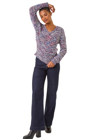 Roman Blue Tape Yarn V-Neck Knit Jumper