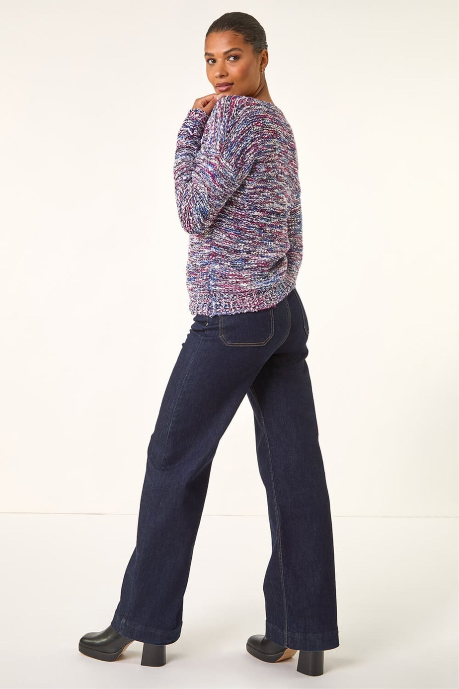 Roman Blue Tape Yarn V-Neck Knit Jumper