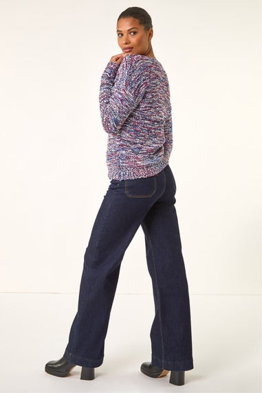 Roman Blue Tape Yarn V-Neck Knit Jumper