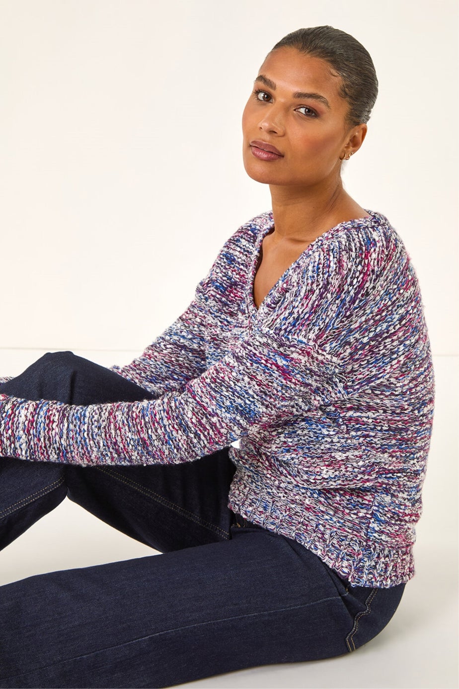 Roman Blue Tape Yarn V-Neck Knit Jumper
