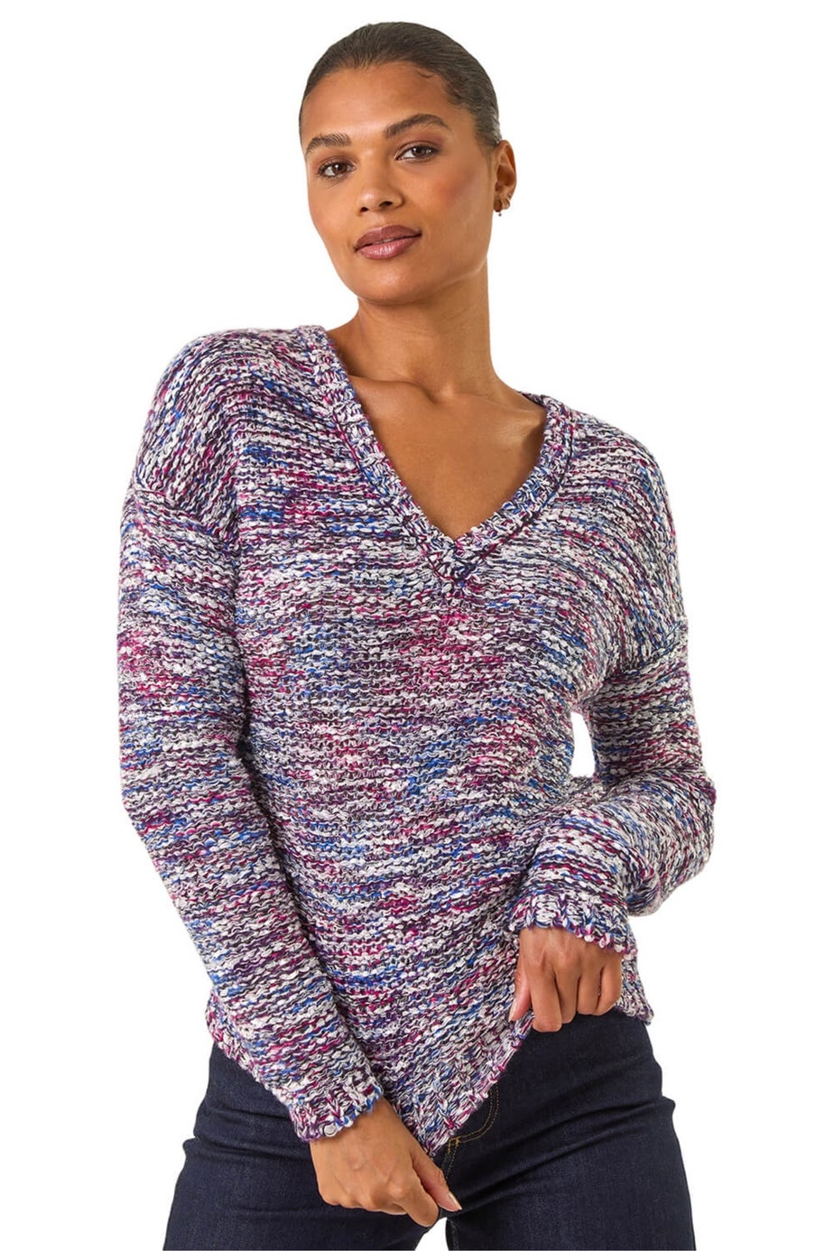 Roman Blue Tape Yarn V-Neck Knit Jumper