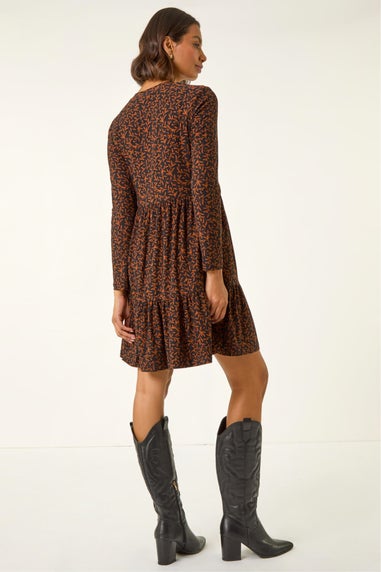 Roman Rust Leaf Print Stretch Dress