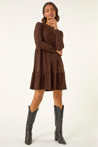 Roman Rust Leaf Print Stretch Dress